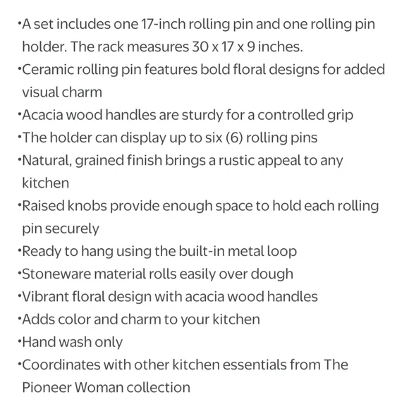 Pioneer Woman Rolling Pin/ Holder Set - Picture 8 of 8